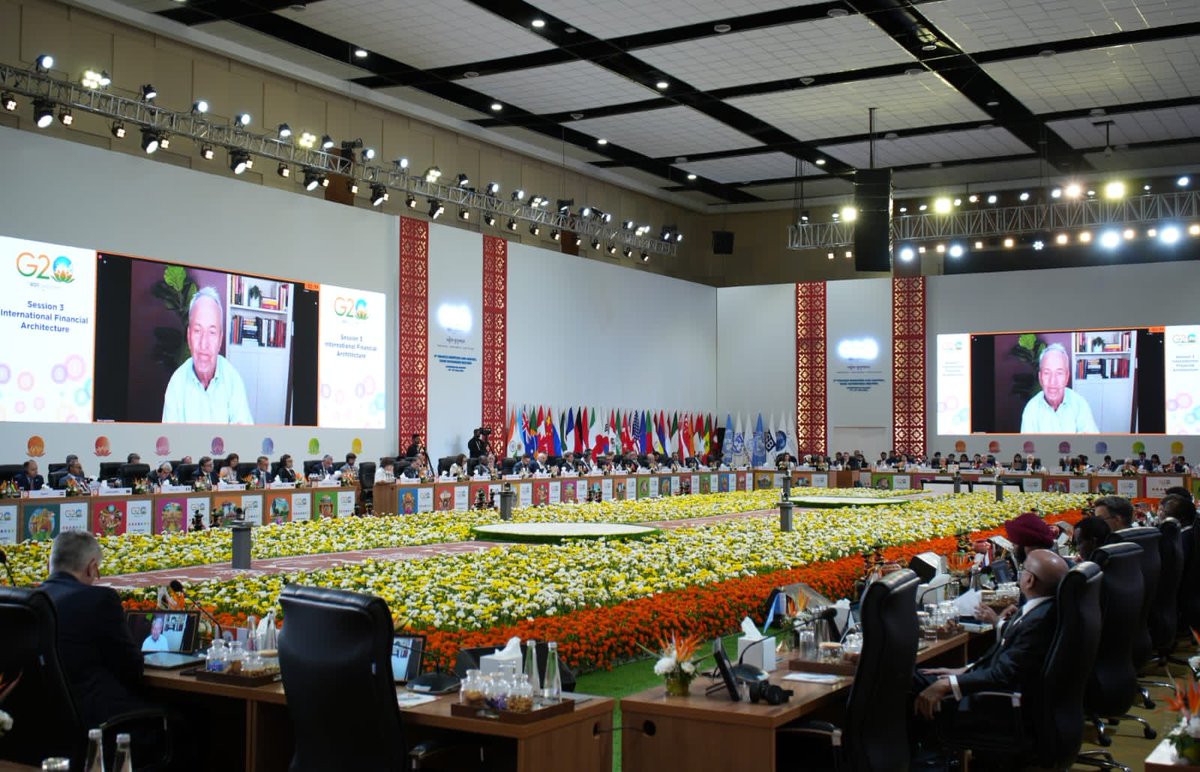 DDNewslive's tweet image. In session 3, delegates shared their views on the outcomes from the International Financial Architecture WG for 2023. 

Progress under the #G20 #CommonFramework &amp;amp; timely resolution of debt treatment were also discussed. 

#G20India @g20org #G20FMCBG