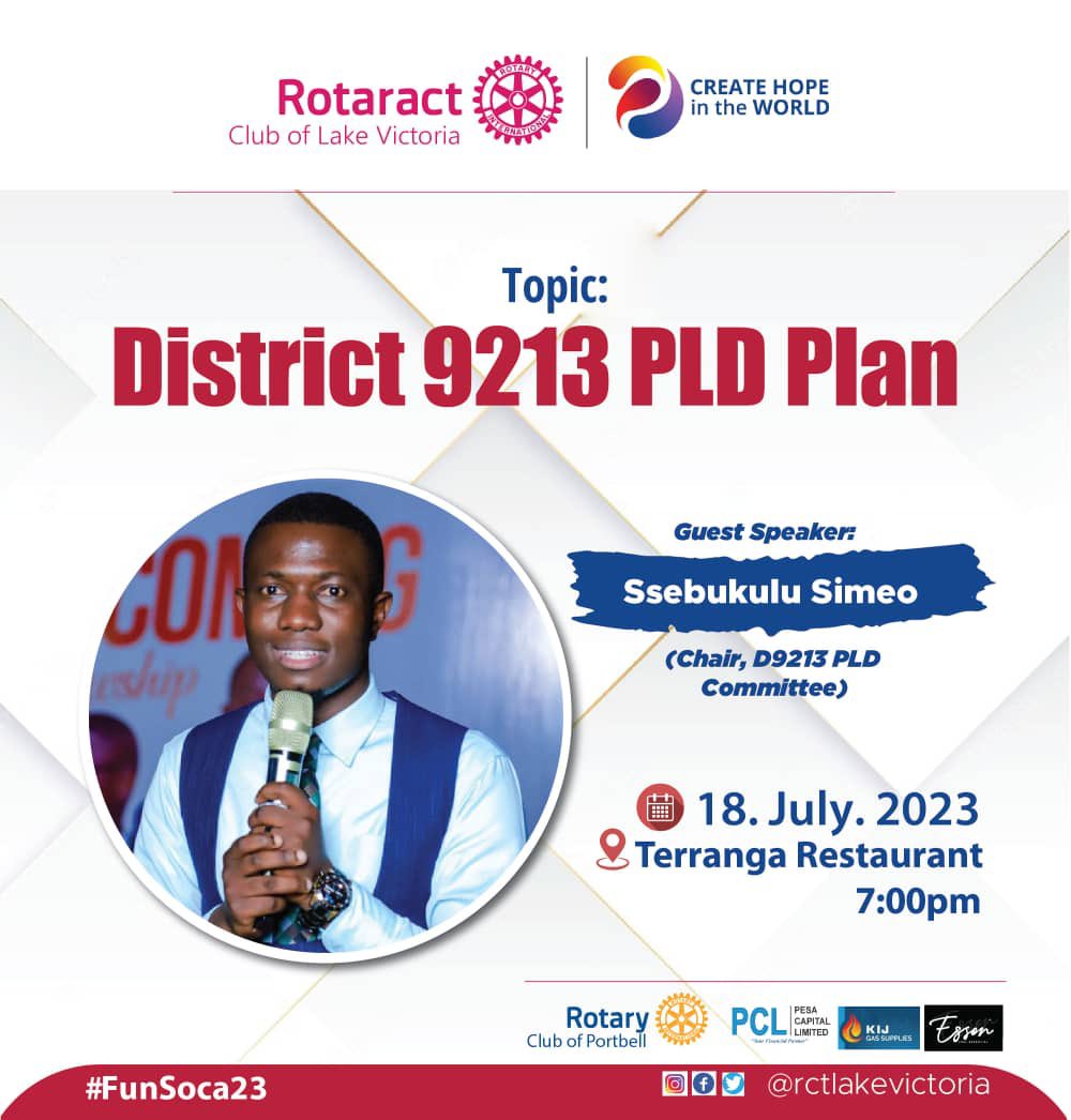 mwesigwais's tweet image. Join us for the #VicTuesdays as DRRE @SimeoSsebukulu shares an in-depth of @RotaractD9213 ‘s Professional &amp;amp; Leadership Development Plan. 
Don’t forget that #FunSoca23 is a week away.
#CreateHopeInTheWorld