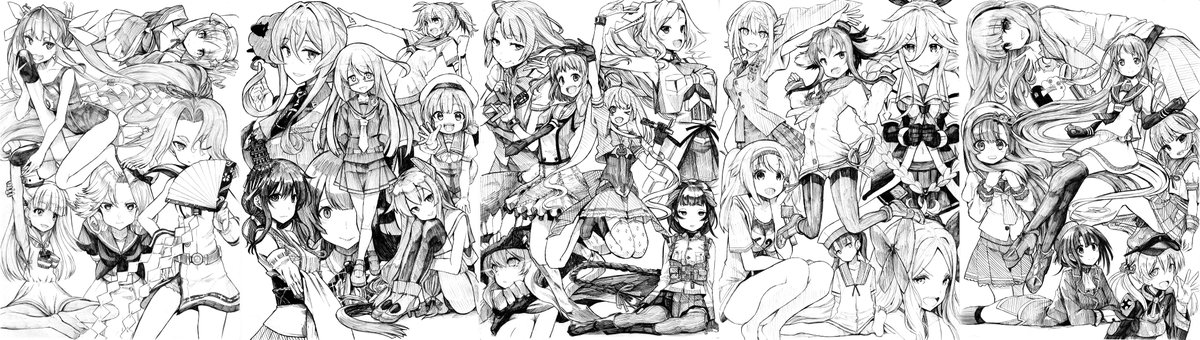 艦これ全絵師さんのキャラを1人ずつまとめたらくがき1枚にしときます。なんか10周年記念ってことで! 