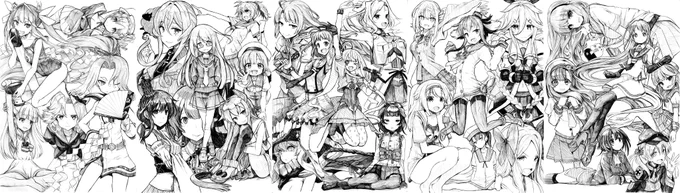 艦これ全絵師さんのキャラを1人ずつまとめたらくがき1枚にしときます。なんか10周年記念ってことで! 