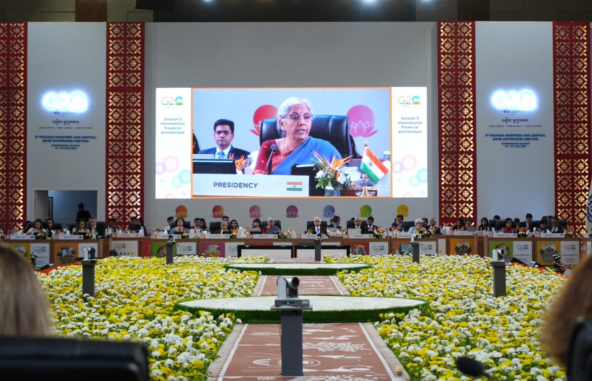 DDIndialive's tweet photo. In session 3, delegates shared their views on the outcomes from the International Financial Architecture WG for 2023. 

Progress under the #G20 #CommonFramework &amp; timely resolution of debt treatment were also discussed. 

#G20India @g20org #G20FMCBG https://t.co/L66RPCux01