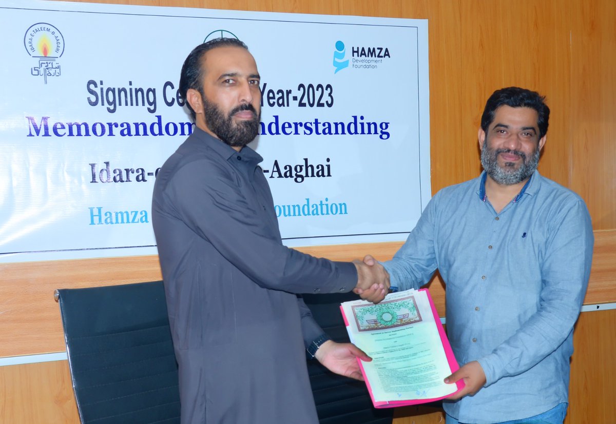 itacecorg's tweet photo. #ITACEC and #HamzaFoundation signed a Memorandum of Understanding for the #ASERCycle2023 in Muzaffarabad, Azad Jammu and #Kashmir.
MOU was signed by Deputy Director ITA Waqas Hameed Bajwa and CEO Hamza Foundation Mr. Ulfat Mehmood Khan. https://t.co/hKbUjgbYOE
