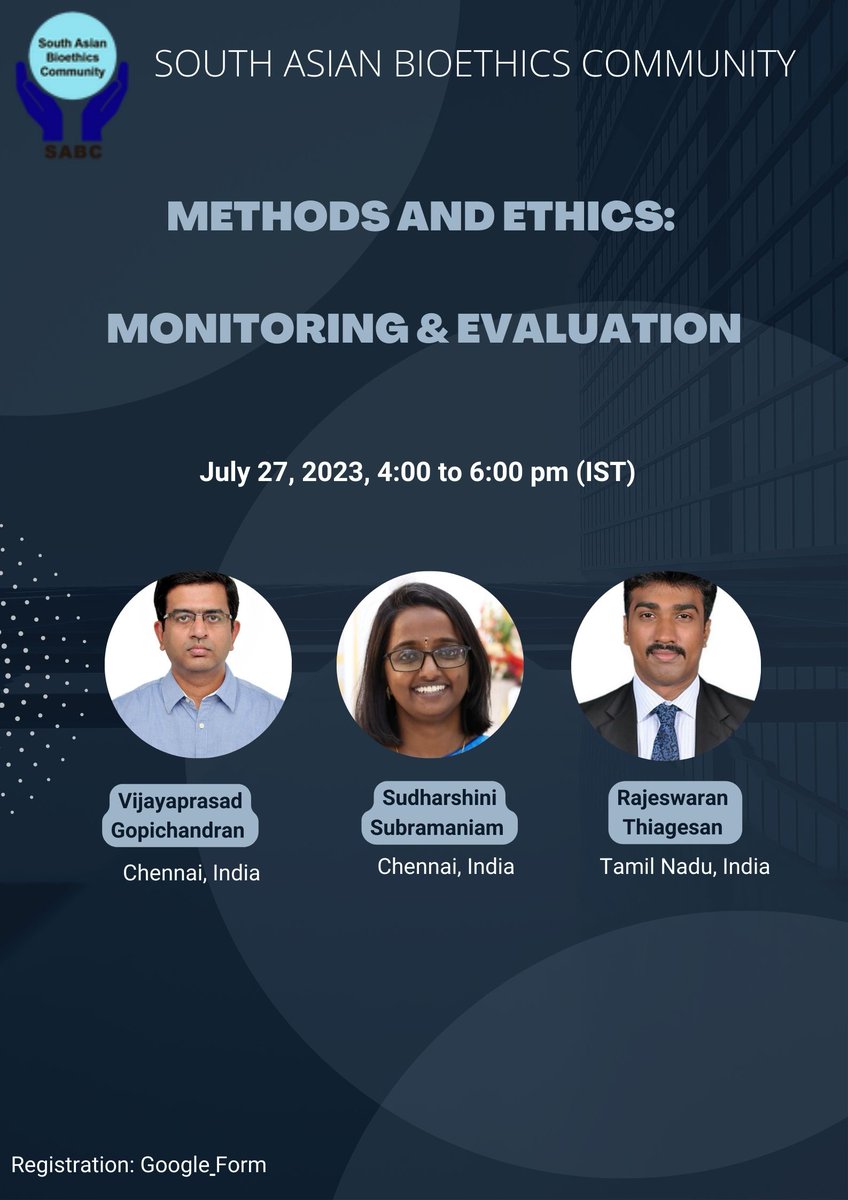 Join us on July 27 for our next event on Methods and Ethics of #monitoring and #evaluation with @VJ_PublicHealth!