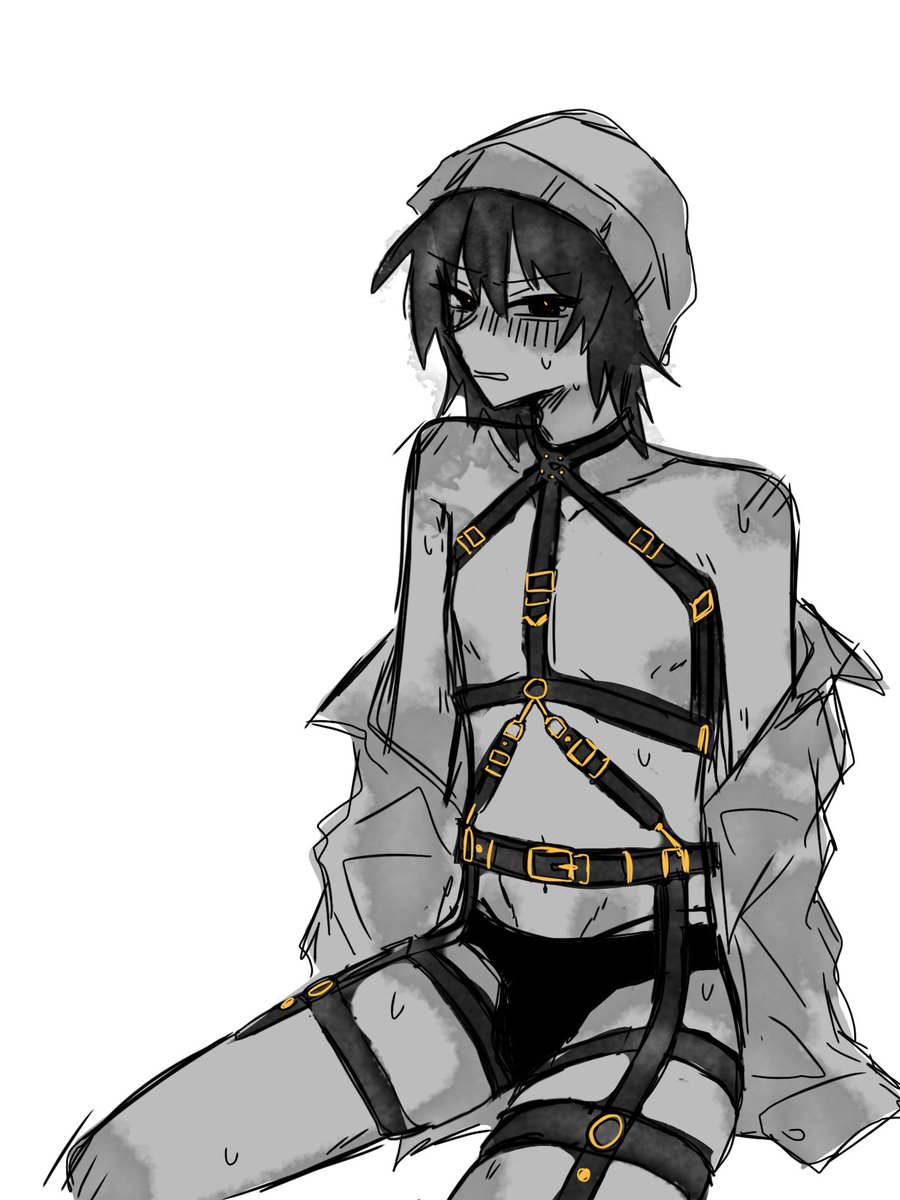 04zure_'s tweet photo. > qцаскitу in a full body leather harness , half naked , request

did i do it right idk how to draw these harnesses . also sorry no nips im too embarrassed to draw them https://t.co/9mlRwWiPE0
