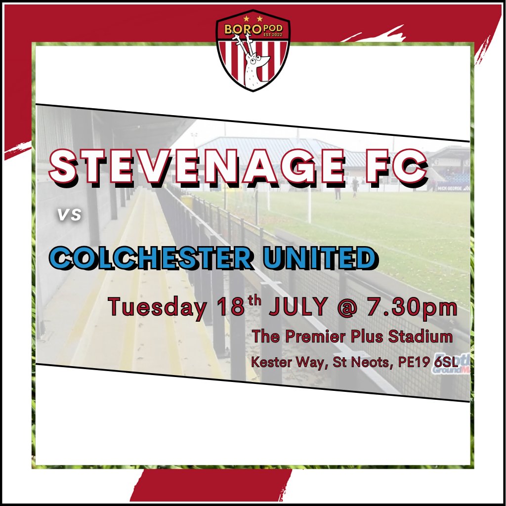 Boropod's tweet photo. #PSF4 is this evening.
Tonight's game Vs Colchester is being held at St Neots Town's Premier Plus Stadium. Tickets are available on the door.
#WeAreStevenage #TogetherForBoro https://t.co/1ir13BZINf
