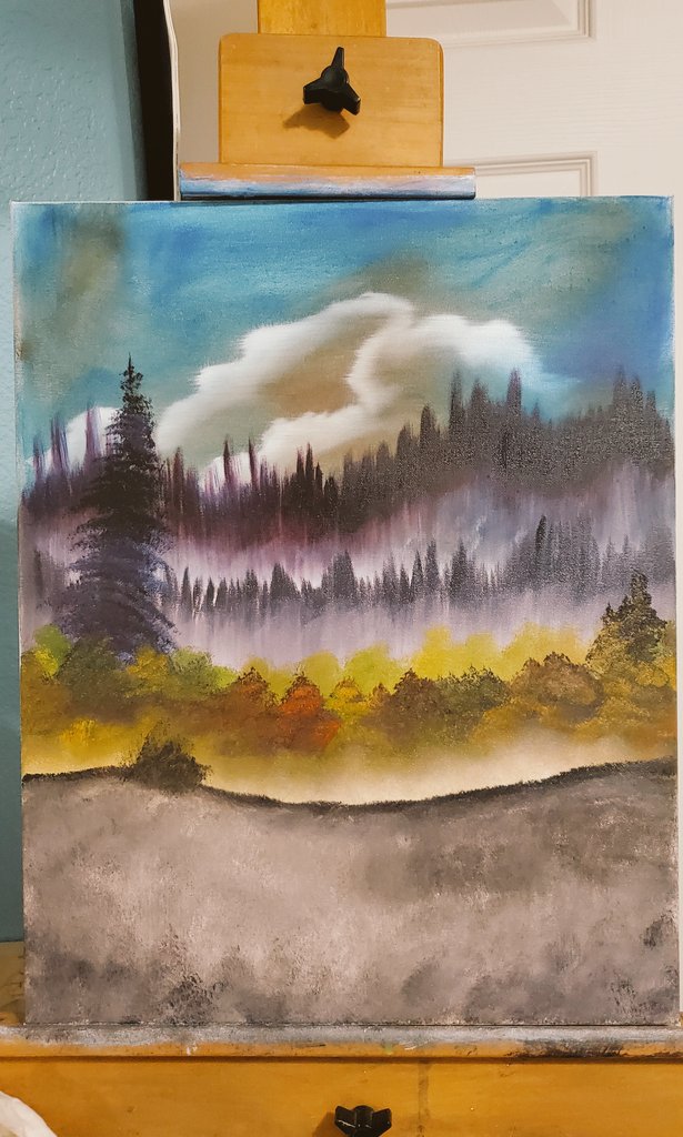 It's been awhile, here's an update on my  painting. It's been hard to make time for art these days.

#naturevibes #oilpainting #progress #canvaspainting #landscapescenery #BobRoss #clouds #naturelover #キャンプ部 #美術部 #油絵 #ブラッシュ #風景 #自然すぎる #景色