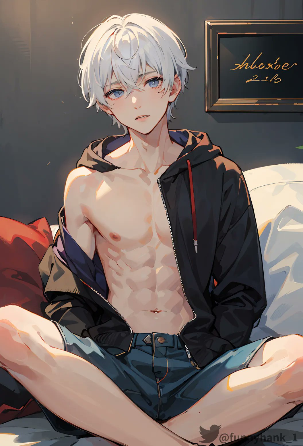 Premium AI Image  Cute and Handsome Anime Boy with white hair