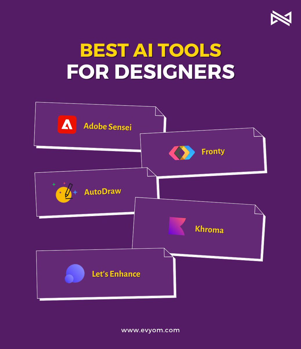 EVYOMSOCIAL's tweet image. Here are some of the best AI tools for design!

#aitoolsfordesign #aidesign #aiart #adobesensei #fronty #autodraw #khroma #letsenhance #aidesign #aitools #design #graphicdesign #uxdesign #uidesign #webdesign #logodesign #illustration #animation #artificialintelligence