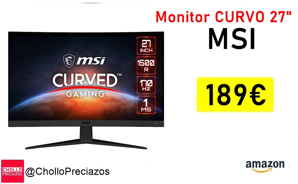 MSI❗️💥 
 
🔹MSI G27C5 E2 - Monitor Gaming Curvo 27", FHD, 170 Hz (1920x1080, VA, Curvatura 1500R, 16:9, Frameless, 250 nits, Anti-Flicker)❗️

✅Precio:  189€ ❗️ (Antes: 229€)

🔰amzn.to/44Qp2X0

#chollos