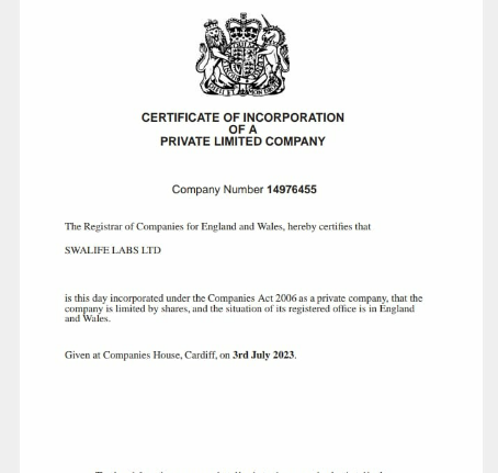 🎉 Happy to share! Swalife Labs Ltd, a research service-based company, is now officially incorporated in the UK, dedicated to advancing health and wellness. Let's celebrate together! 🇬🇧 #SwalifeLabs #Incorporated #UK #Researchservices #DHPSP #NPMND #INPST #HealthWellness