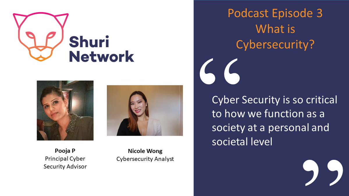 Happy Tuesday! 🌞 Why not start the day w/ Ep.3 of <a href="/NetworkShuri/">TheShuriNetwork</a> podcast? Baffled about cybersecurity? Not sure how it relates to you? Want to start a cyber career? Listen to Pooja P &amp; <a href="/StwongOnSecurIT/">Nicole Wong</a> to give you the lowdown! Listen on the usual platforms open.spotify.com/episode/7b3JLz…