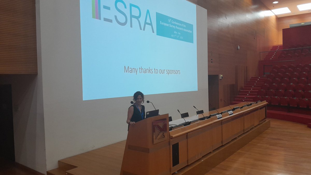 #ESRA23 kicks off with opening by the two  Vera's <a href="/VToepoel/">Vera Toepoel</a> <a href="/veralomazzi/">Vera Lomazzi</a>.
ESRA has always been my favorite conference: open and inclusive. Foods are recycled, free childcare, low fees. 
Really looking forward to this week.