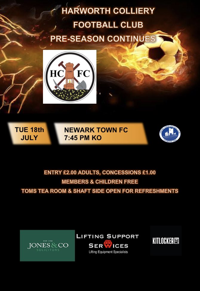 HCIFC's tweet photo. 🧡Under the Lights 🖤
🆚 @NewarkTownFC 
🏆 Pre season continues 
⏰ 19:45 Tonight 
🏟 @Jones_solicitor Rec
📍 DN118AD 
🎟 adults £2 Concessions £1
🎫 Members and kids free 
🥧Toms Tea room Open
🍺Shaft side Open
#VivaColliery https://t.co/vfJqthRaz4
