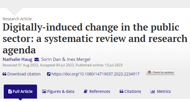 Nathalie Haug, <a href="/Sorin1Dan/">Sorin Dan</a> and @InesMergel present a systematic review on digitally-induced change, providing evidence for its drivers, implementation processes, and outcomes tandfonline.com/doi/full/10.10…