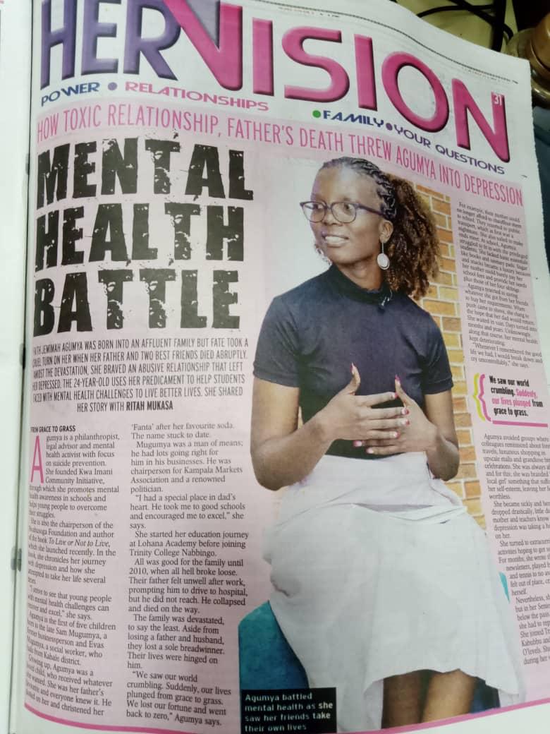 Thrilled to share that our CEO, <a href="/faithagumya/">Faith Agumya Jemimah</a> 
has been featured in today's New Vision newspaper! 📰🙌 Dive into the article and discover her passion for mental health advocacy. Join us in celebrating Faith's remarkable achievements and grab a copy of the newspaper today. 📚💙
