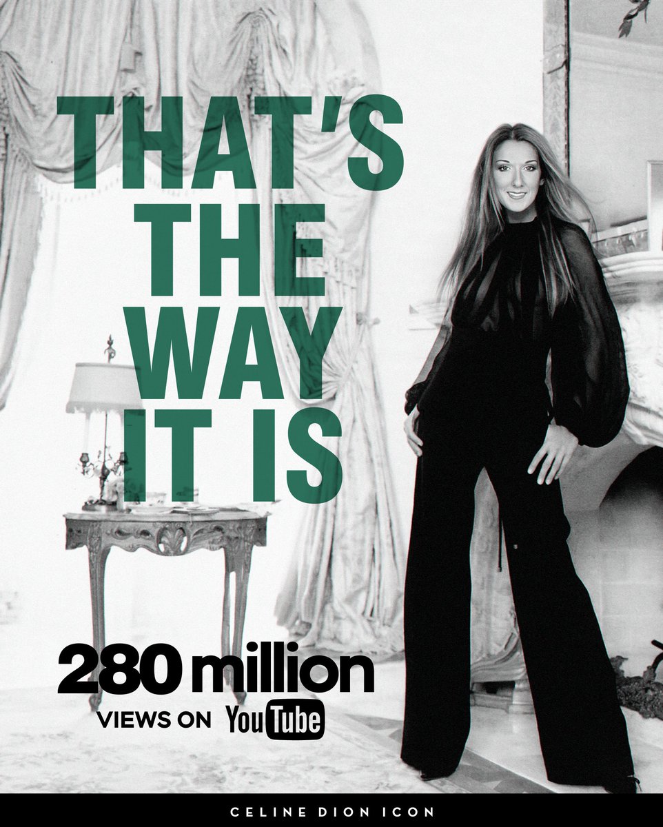 The music video, which was uploaded on YouTube on October 25, 2009 has reached 280 million views today and became Dion's second most-viewed videos

#Music #Legend #Queen #CelineDion #Thatsthewayitis