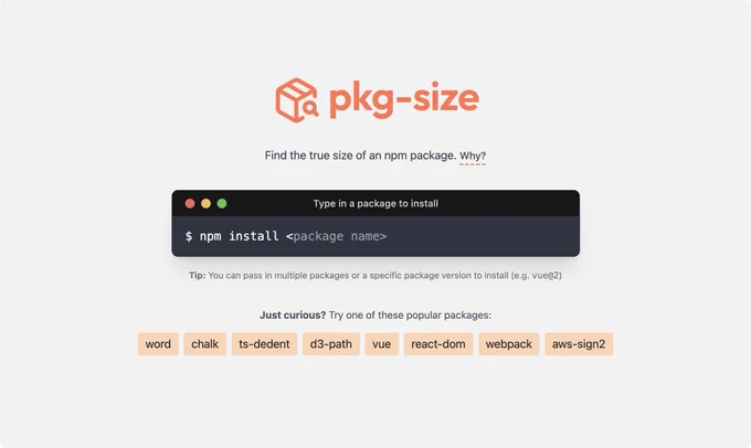 Screenshot of pkg-size.dev