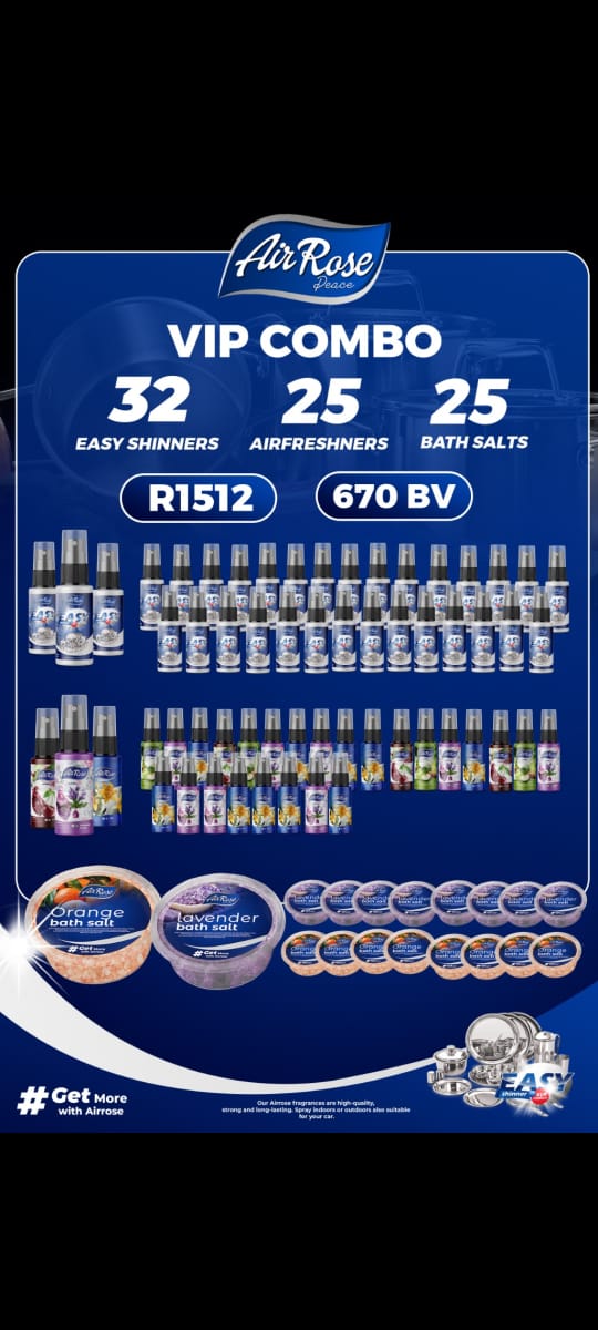 Daphnique's tweet photo. *AirRose*

*What is AIRROSE?*

• It is a SOUTH AFRICAN company that manufactures detergents, cosmetics, health products &amp; other household products since 2019.

*Airrose has a range of packages you can choose from:*

☆ *Combo 1:R500(250BV)*
•25 Air Fresheners

And more https://t.co/HMSd46Vo07