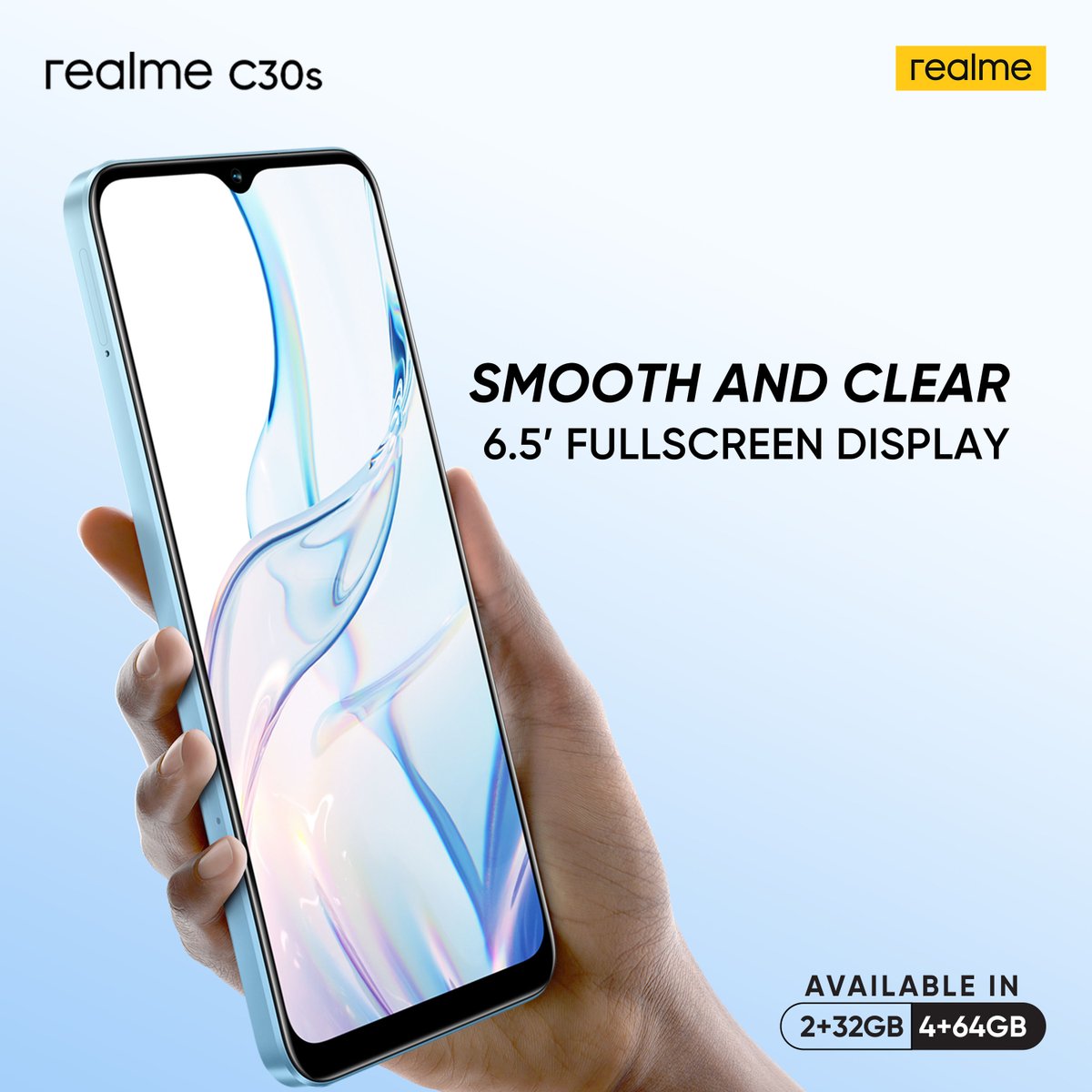 realmeKenya's tweet photo. With a 6.5-inch large fullscreen on realme C30s, you'll experience a smooth and crystal-clear display like never before. π±β¨ Enjoy every detail in your favorite content and elevate your visual experience to new heights.
#realmeC30s #LargeFullscreen #SmoothAndClear https://t.co/LxWD9FRDh6