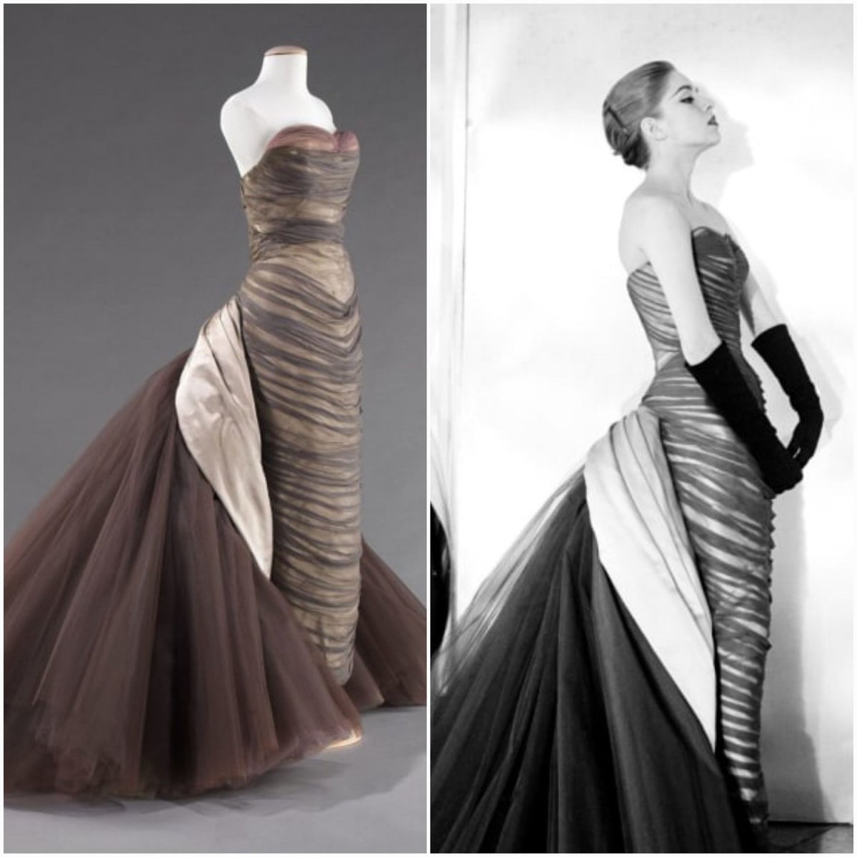 Fashion designer Charles James was born #OnThisDay in 1906. His 'Butterfly' gown from 1955 features a form-fitting sheath and large bustle skirt with satin side flanges. The dress weighs a whopping 18 pounds and was made from 25 yards of tulle! <a href="/metmuseum/">The Metropolitan Museum of Art</a> #fashiondesigner #dress