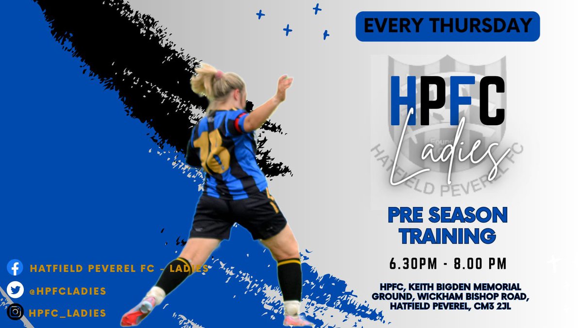 The Ladies Pre Season training continues on Thursday and we are still looking for 2/3 more Ladies to complete our squad heading into the new season, so please get in touch if interested or turn up to training, all are welcome 💙🖤