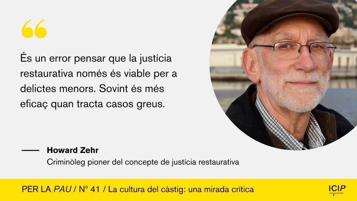 ICIPeace's tweet photo. Sobre els principis de la #justíciarestaurativa i exemples d'èxit, avui us recomanem l'entrevista amb el criminòleg #HowardZehr publicada al monogràfic #LaCulturadelCàstig de la revista #PerlaPau

✍️Per @SndMD i @erierac https://t.co/m7H3oazmD3

#culturadepau #antipunitivisme https://t.co/2NTSMr0091