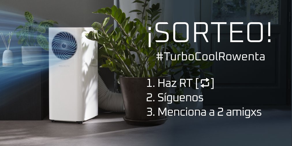 SORTEO #TurboCoolRowenta 📣 Participa y consigue el aire acondicionado portátil Turbo Cool de Rowenta. 📣 Haz [RT+Follow] y menciona a 2 personas. 📆 Tienes tiempo hasta el 28/07 incluido. ¡Suerte!