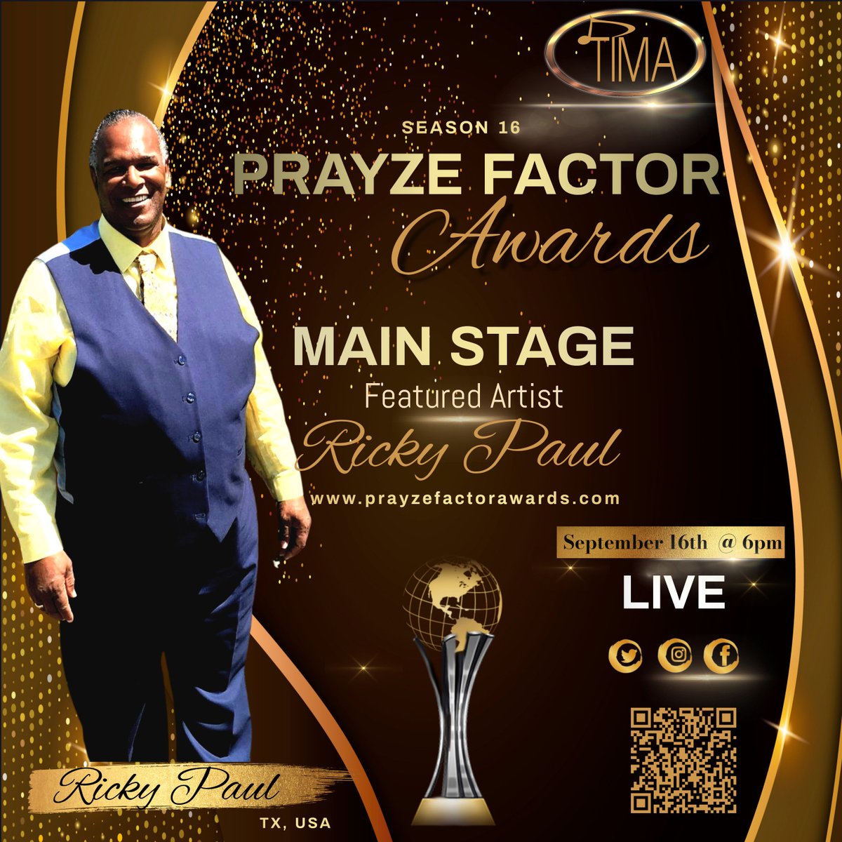 JoinTimaNow's tweet photo. Featured Main Stage Performer for Season 16 of the Prayze Factor Awards...Ricky Paul from TX, USA 

#prayzefactorawards16 https://t.co/Qy5tVvUopL