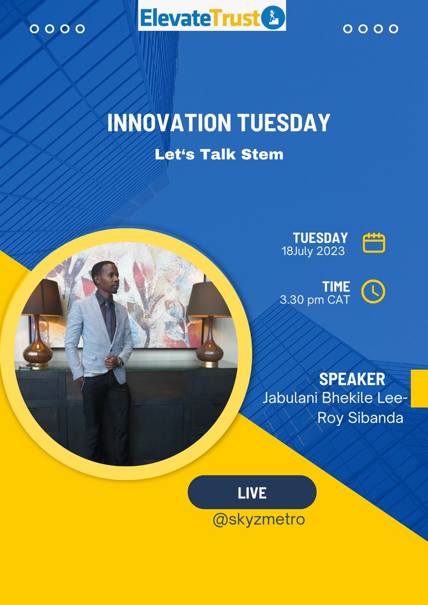 ElevateTrust's tweet photo. Catch us live @SkyzMetroFM for our #letstalkstem with Jabulani Bhekile lee Roy Sibanda who is a YALI Mandela Washington Fellow highlighting Artificial Intelligence in the Gaming Industry.
#stem #letstalkstem https://t.co/u4QB7M8lUs