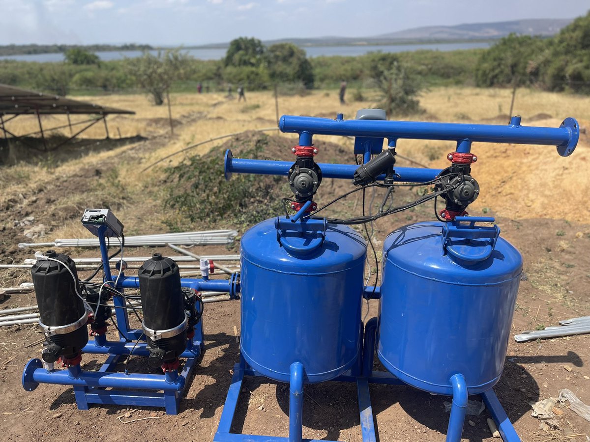 NdegoFarm's tweet photo. Installation of the water filtration system at Ndego Farm in Rwanda. This purifies the water prior to it supplying the nursery, greenhouses and farm structures. #greenhouse #farming #tomatoes #agribusiness #Rwanda https://t.co/ZVqwTPikd0
