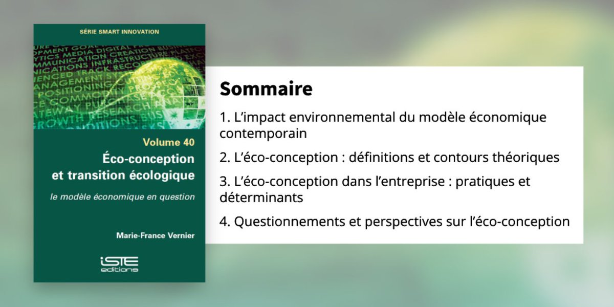 Nouveauté 📗 'Éco-conception et transition écologique' par @MarieFVernier (@esdes_BS 🇫🇷) présente une réflexion originale sur l’éco-conception ainsi que sur les perspectives proposées par l’#économie circulaire et l’#innovation frugale. À découvrir 👉 bit.ly/3K7aDxR