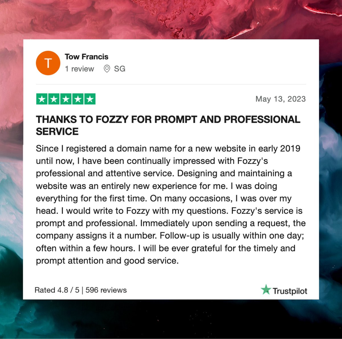 💌 Our customers' reviews can tell you more about our service than any description. 
Find all the reviews on trustpilot.com 

#FozzyHosting #WebHosting #VPSHosting #SSLcertificate #WebsiteBuilder #WordPressHosting #DedicatedServer #SharedHosting #DomainName