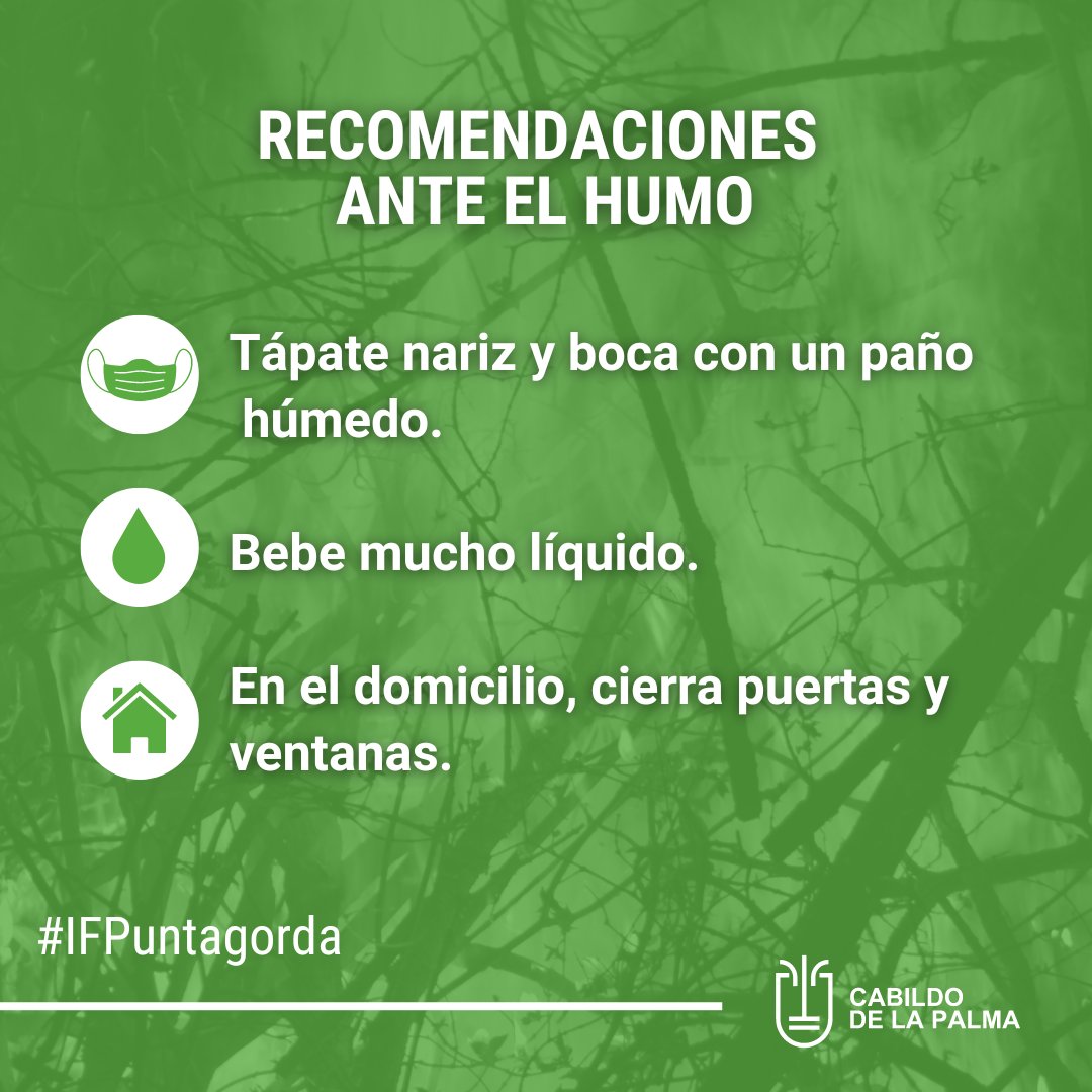 ⚠️Debido a un empeoramiento de la calidad del aire por partículas en suspensión derivado del incendio forestal recomendamos a la población de El Paso, Los Llanos de Aridane, Tijarafe, Puntagorda y Tazacorte: