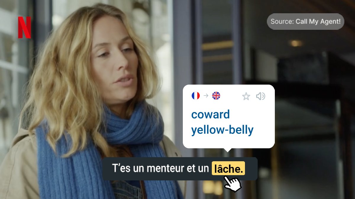 Everything sounds prettier in French, even an insult 🙈
With your #Reverso extension, simply hover over words and translate subtitles while watching movies on #Netflix!

➡️Try it now, it’s free: bit.ly/44etvTI