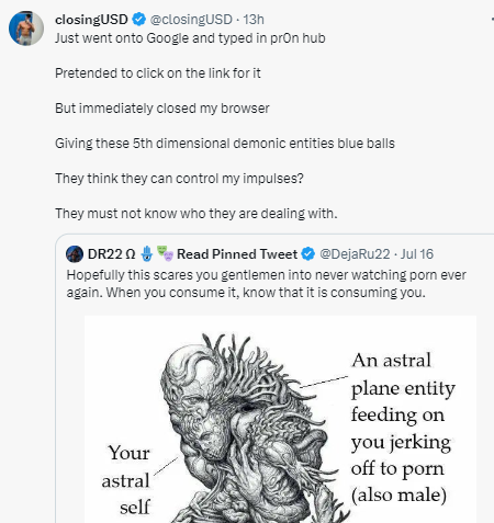bereborn_'s tweet photo. People are so easy to manipulate. They will fantasize and believe any random thing the internet produces. Its so easy to fool those who already fool themselves. "Jesus is a fairytale" oh and by the way these rocks give be super powers and this NFT of some drawing is a porn demon https://t.co/kVNKObCPBs