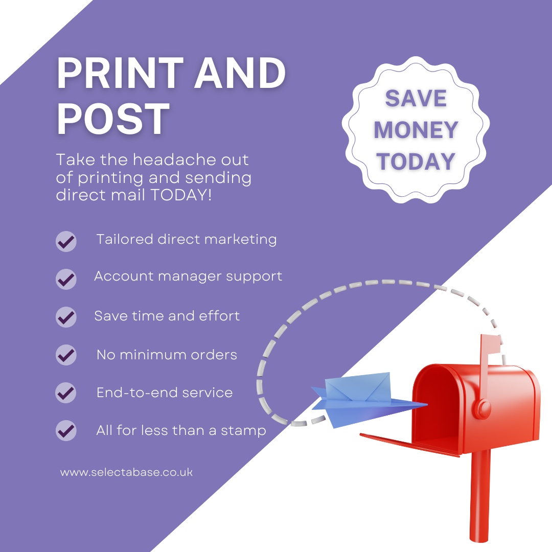 selectabase's tweet image. Are you looking to save money on bulk postal mailings?​
With costs as low as 50p to print and post a single sided A4 letter.
For a free no obligation quote, please visit selectabase.co.uk/services/creat…
#PrintAndPost