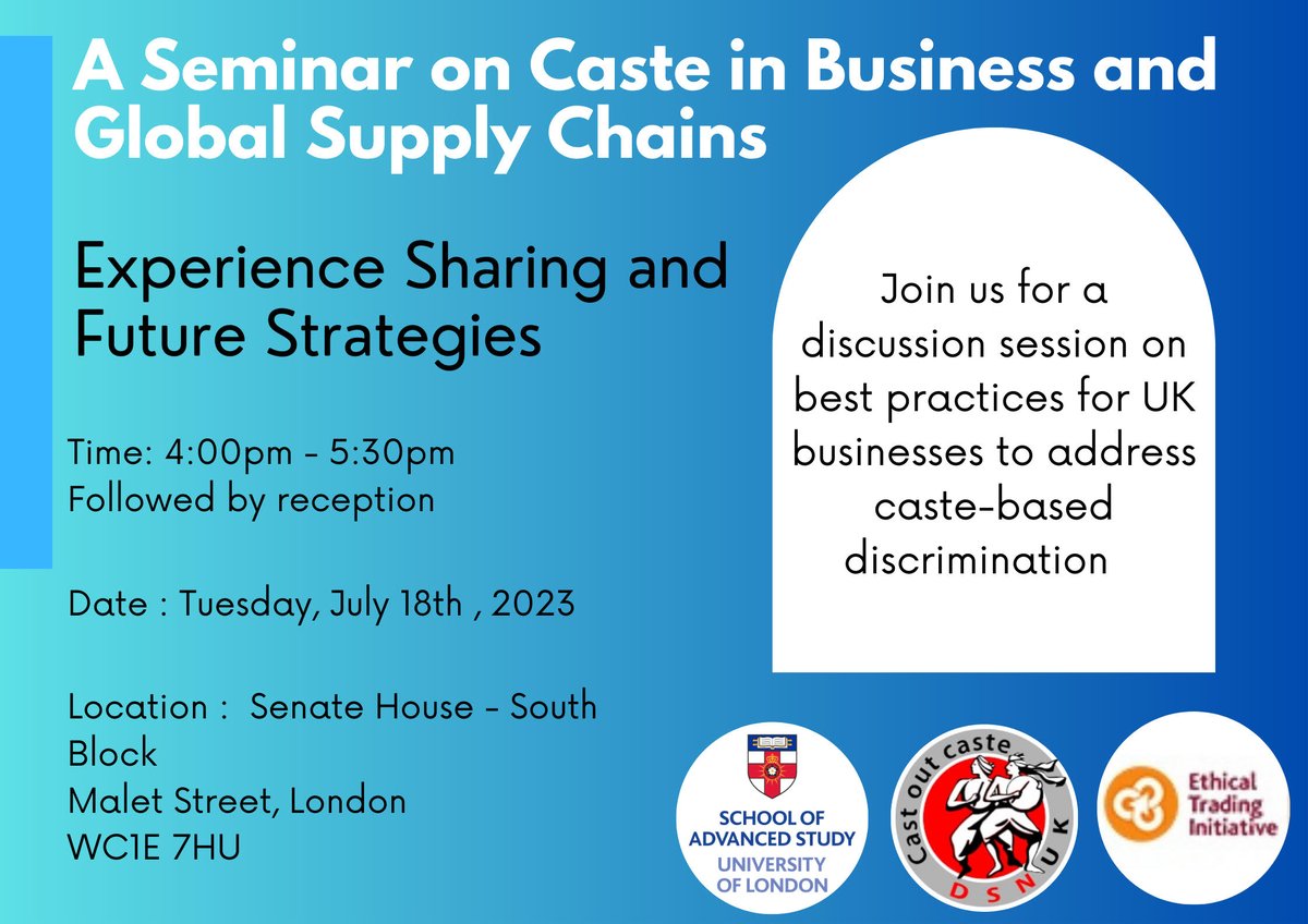 Later today, ETI's Peter McAllister joins @ManjulaHPradeep @dhrdnetwork & @gazalafaiz @DSNUK in #London to discuss experiences & strategies in tackling caste-based discrimination in #UK businesses & global #supplychains. There' still time to register: buff.ly/3DgJuEK