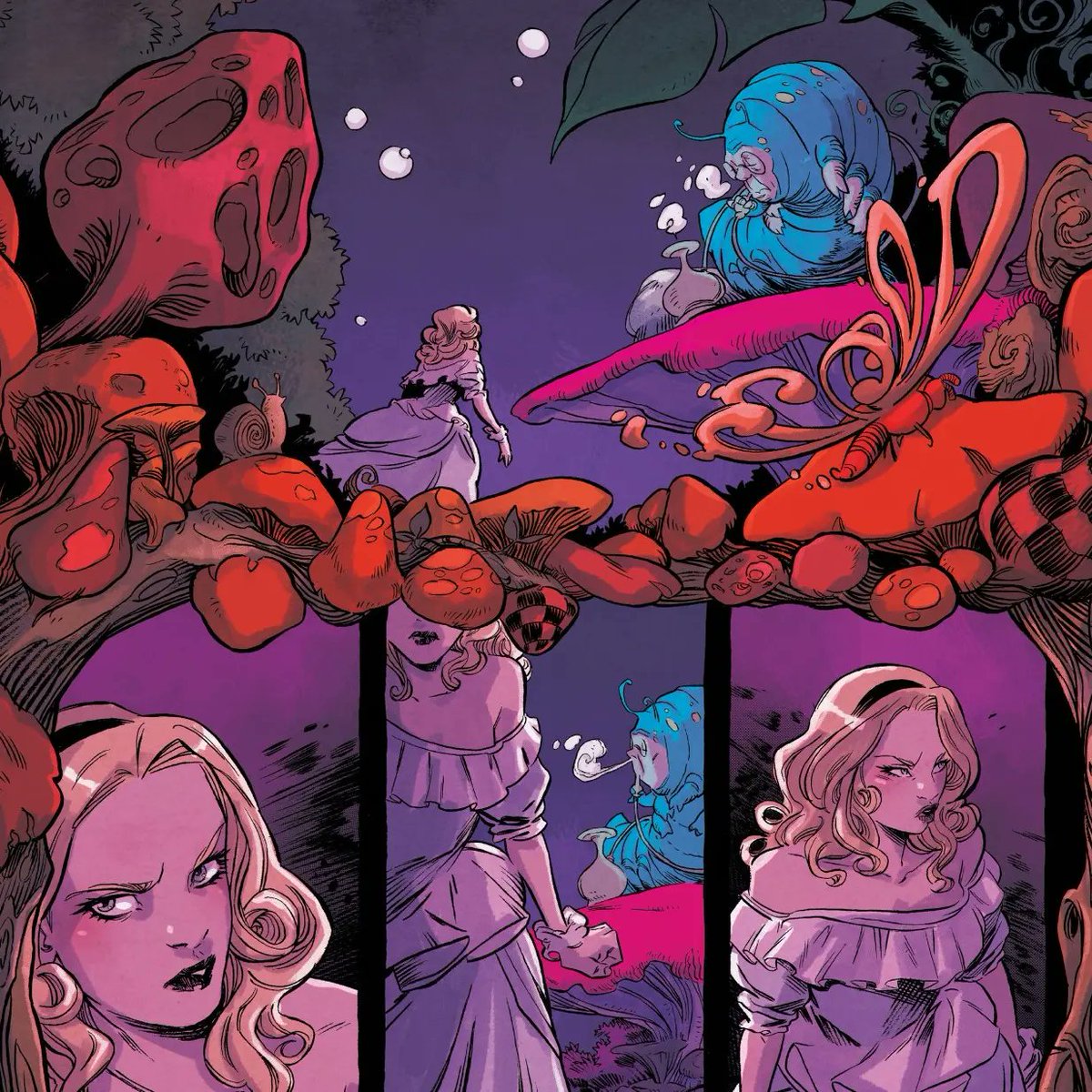 Just to remind you that ALICE NEVER AFTER is coming out in a week! 🐛 From @boom_studios Story by @urbanbarbarian Colors by @FrancescoSegala with assistant @faureiana clean up @cyrilglerum #aliceneverafter #aliceinwonderland #boomstudios #darkfairytale #caterpillar