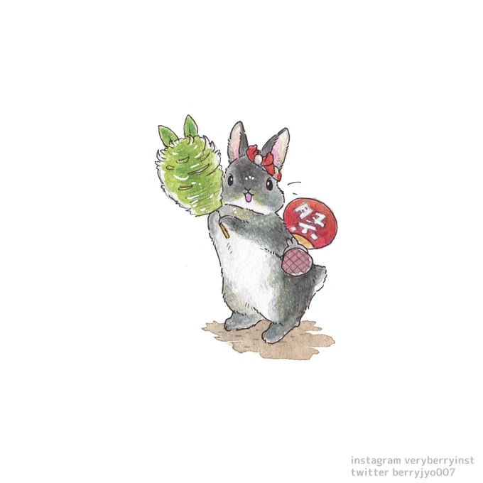 うさぎさんの夏祭りみてみてー牧草わたあめ! 