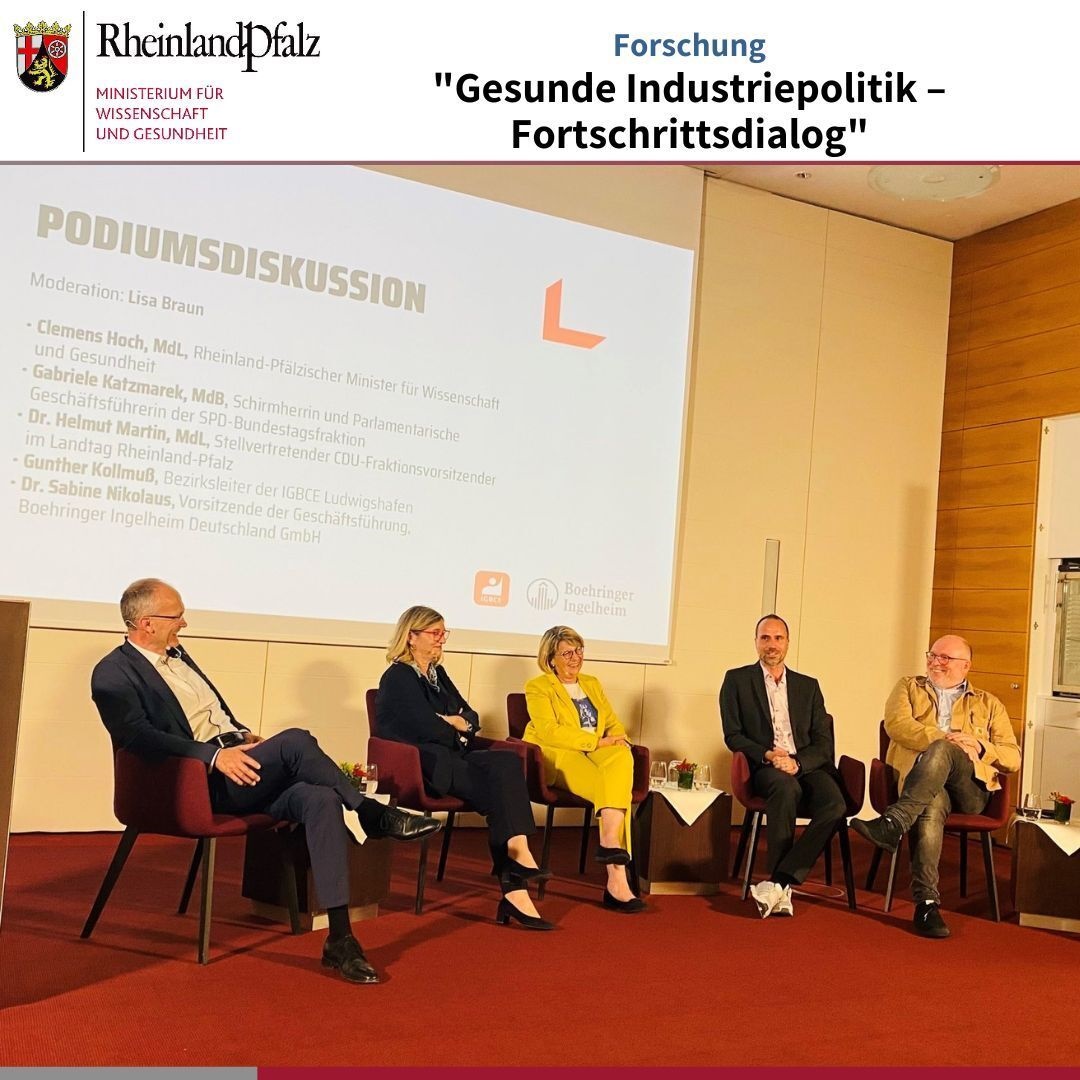 Ministerium für Wissenschaft und Gesundheit #RLP (@mwgrlp) on Twitter photo 💊 Im Rahmen der Veranstaltungsreihe "Gesunde Industriepolitik – Fortschrittsdialog" von <a href="/Boehringer/">Boehringer Ingelheim</a> sprach Minister <a href="/clemenshoch/">Clemens Hoch</a> mit @SabineNikolaus, <a href="/GabyKatzmarek/">Gabriele Katzmarek</a>, Dr. Helmut Martin (<a href="/CDUFraktionRLP/">CDU-Fraktion RLP</a>) & Gunter Kollmuß (<a href="/igbce/">IGBCE</a>) über das Thema "Transformation braucht Innovation". 💊 Im Rahmen der Veranstaltungsreihe "Gesunde Industriepolitik – Fortschrittsdialog" von <a href="/Boehringer/">Boehringer Ingelheim</a> sprach Minister <a href="/clemenshoch/">Clemens Hoch</a> mit @SabineNikolaus, <a href="/GabyKatzmarek/">Gabriele Katzmarek</a>, Dr. Helmut Martin (<a href="/CDUFraktionRLP/">CDU-Fraktion RLP</a>) & Gunter Kollmuß (<a href="/igbce/">IGBCE</a>) über das Thema "Transformation braucht Innovation".