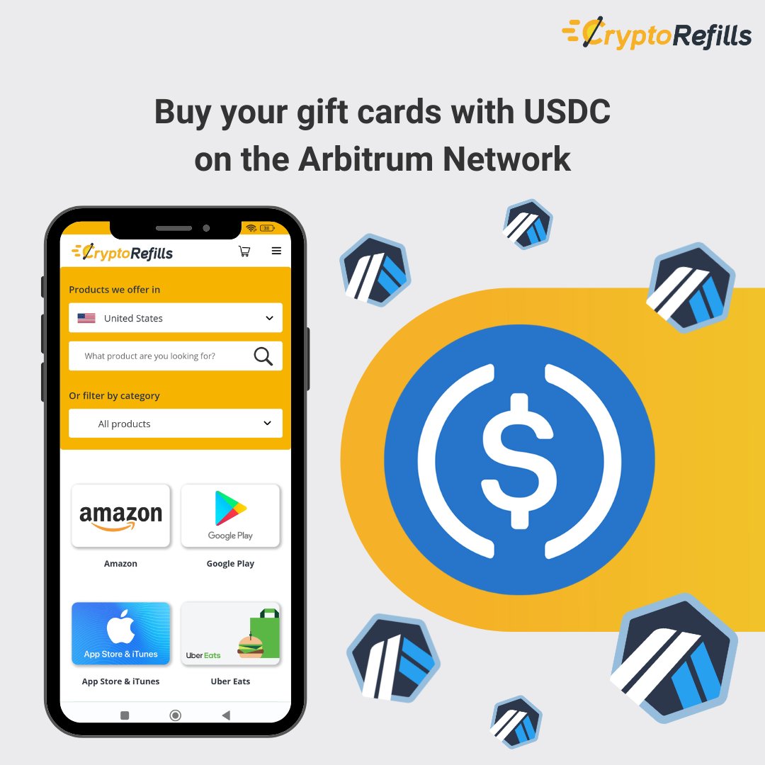 Cryptorefills's tweet photo. Have you tried paying with @Circle's $USDC on the Arbitrum (@arbitrum) Network while purchasing your favorite gift cards at CryptoRefills? Get ready for enhanced transaction efficiency and reduced gas costs experience. Try it now!🛒💳
#cryptopayment #USDC #ArbitrumNetwork https://t.co/9tOjylYvdf