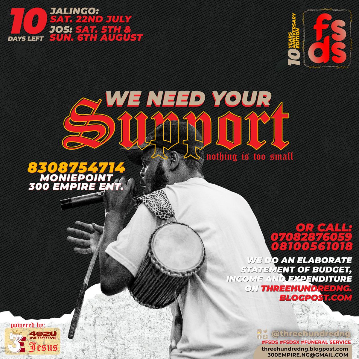 threehundredng's tweet photo. This is one way you can be part of the event and support the work we are doing. Thank you.
#FSDS #FSDSX #FuneralService #GospelHipHop https://t.co/8UwaDH2D7T