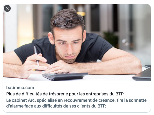 Cabinet_Arc's tweet photo. De nombreuses difficultés de trésoreries pour les entreprises du BTP, selon le Cabinet Arc via @batirama : https://t.co/IFBIbGBGaS

#entreprises #taux #crise #économie #trésorerie #inflation #délaisdepaiement https://t.co/2HFC1i1ONq