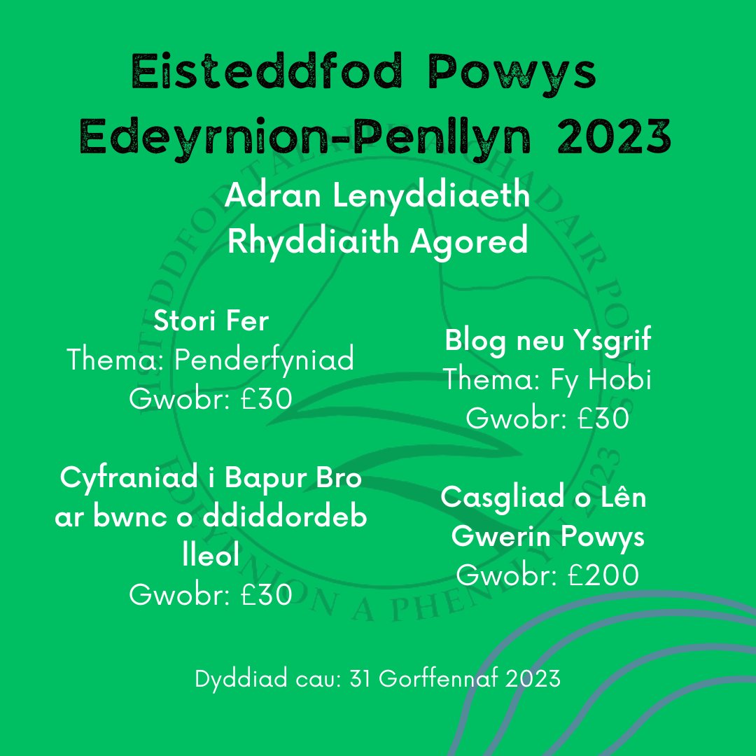Cofrestrwch i gystadlu yn y cystadlaethau Llenyddol cyn 31 Gorffennaf!

form.jotform.com/230803748555057

<a href="/MenterMaldwyn/">MenterMaldwyn</a> <a href="/MIDinbych/">Menter Iaith Sir Ddinbych 🏴󠁧󠁢󠁷󠁬󠁳󠁿</a> <a href="/steddfota16/">CymdeithasSteddfodau</a> <a href="/trydarbarddas/">Barddas</a> @llenyddiaeth @hunaniaith <a href="/powyssch/">Ysgolion Powys</a> <a href="/powyseducation/">Addysg CS Powys / Powys CC Education</a> <a href="/LlyfrGwyneddLib/">Llyfrgelloedd Gwynedd Libraries</a>