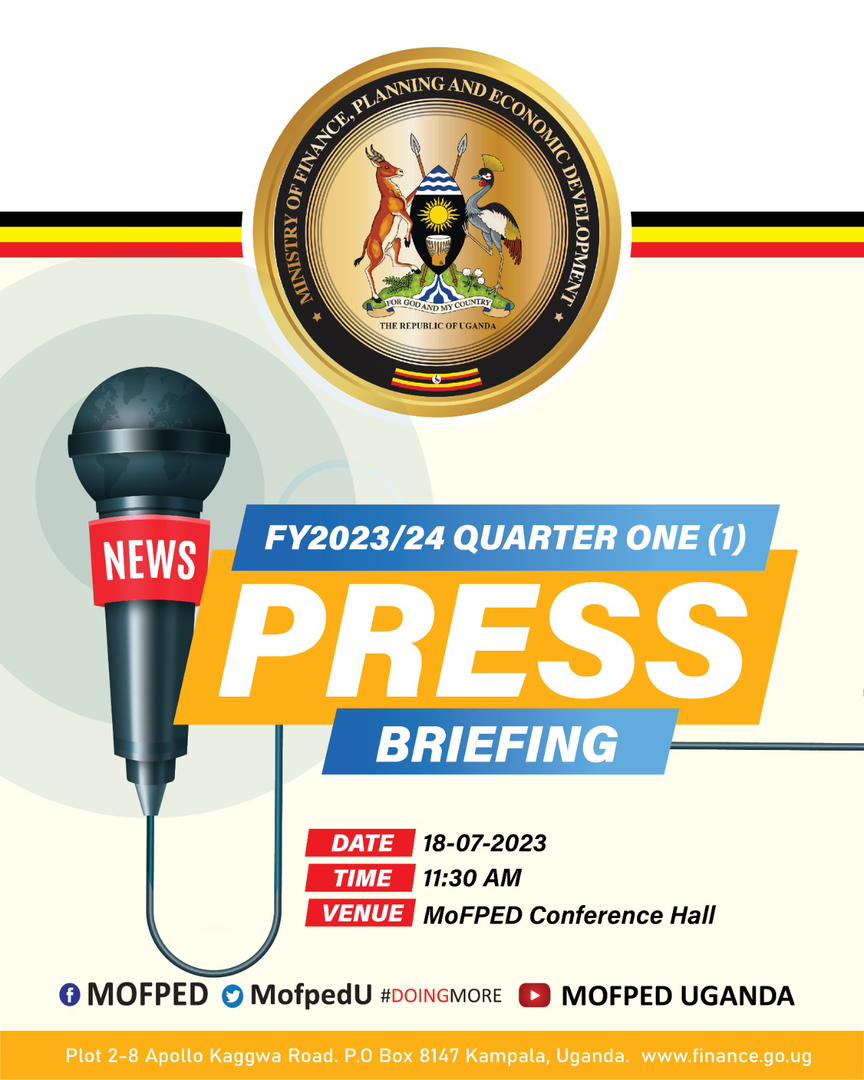 Happening Today: PRESS BRIEFING FOR FY 2023/24 QUARTER 1 
EXPENDITURE RELEASES. 

#BudgetTransparency
#DoingMore