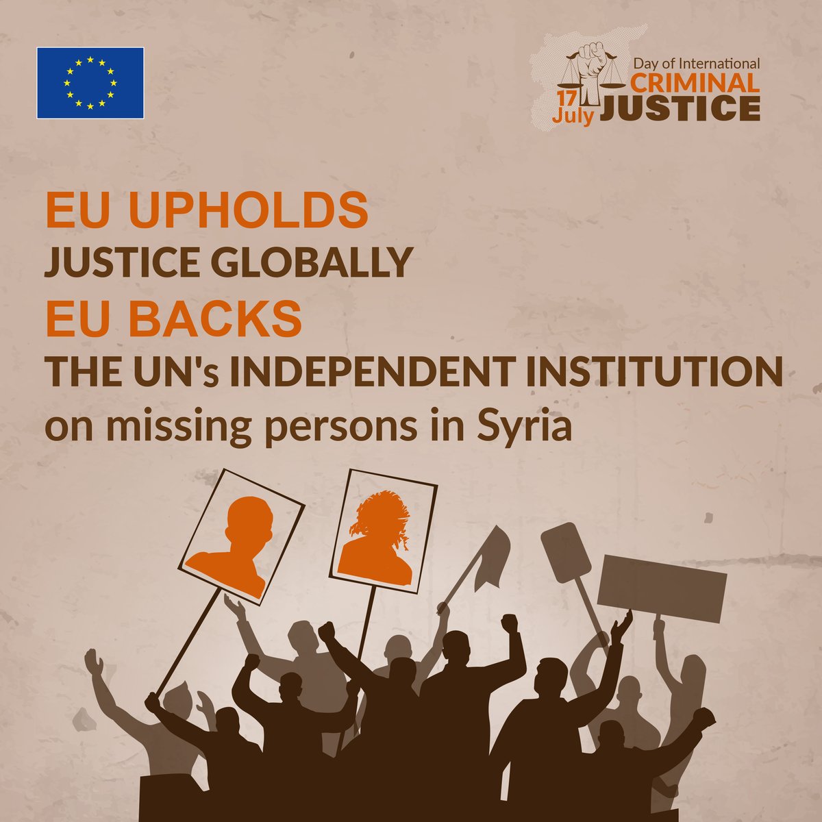 On Day of International Criminal Justice, the 🇪🇺 is more committed than ever to support victims of international crimes in #Syria. Fighting impunity is a priority, wherever international crimes are committed! #InternationalJusticeDay  #EUinSyria #JusticeMatters #MoreJustWorld