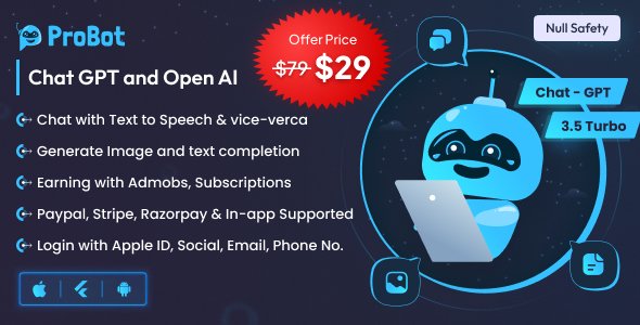 AI_Makingmoney's tweet photo. probot is Open AI ChatGPT, User can Ask Any Question or Topic that they want to know from ChatGPT. This chatGPT mobile tool has features like Google Admob and Video, Firebase Login , Apple Login , Biometric authentication
#chatgpt #probot #aibot #ai

https://t.co/XHAGRosL4s https://t.co/knVF1XDHgR