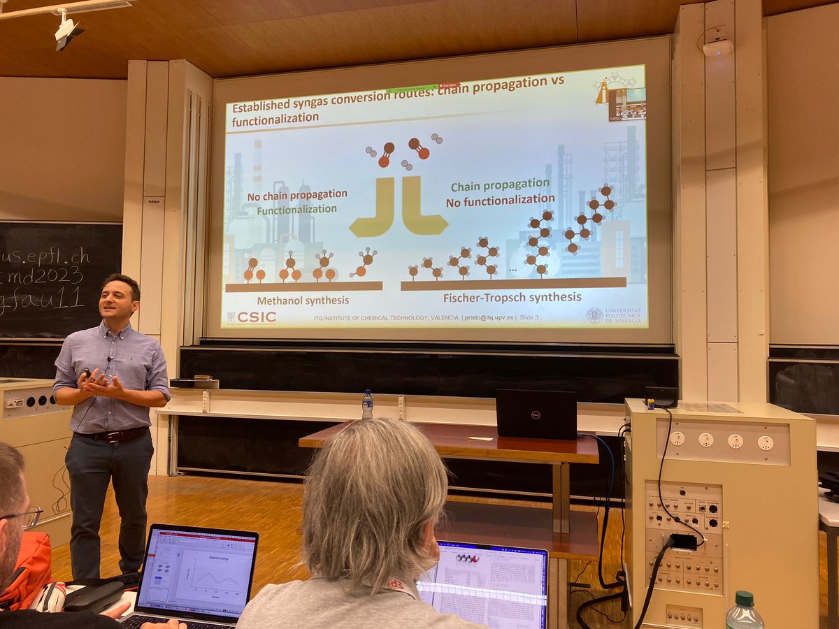 Next, Gonzalo Prieto from <a href="/ITQ_UPVCSIC/">ITQ (UPV-CSIC)</a> gave a fascinating talk on "Power-to-X: tandem catalysis concepts towards a selective production of carbon neutral synthetic fuels and chemicals from C1 platforms". This talk incited a lot of comments from the audience, as did many before it