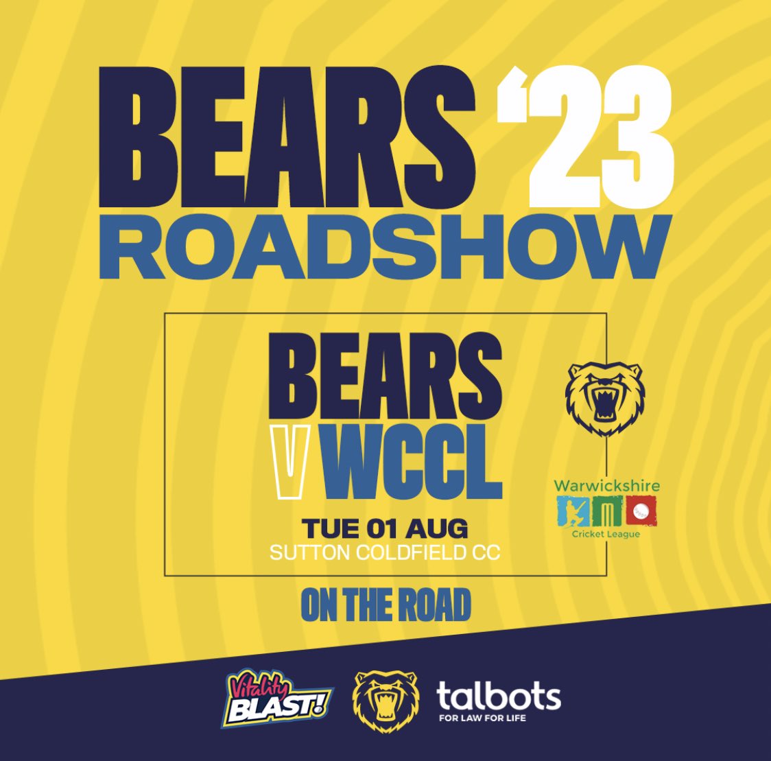 WarwickshireCF's tweet photo. 🐻BEARS ON THE ROAD🚗

@WarwickshireCCC v Warks Cricket League Select XI

📍@SuttonCfieldCC 
📆 Tuesday 1st Aug  
⏰ 5:30pm start

£5 adults, U16s free 🤩 https://t.co/fkU0prIp3b
