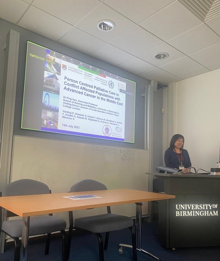 Thanks to Dr Ping Guo &amp; Dr Omar Shamieh who shared findings on palliative cancer care in conflict-affected populations, including <a href="/r4hcmena/">R4HC-MENA</a> project, with global health colleagues at UoB last week. Find out more: globalhealthhub@contacts.bham.ac.uk #weareIAHR @unibirm_MDS